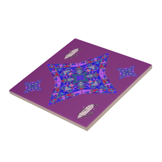 Star Spiritual Mandala Purple Pink Crystals Mozaic Tile (Side)