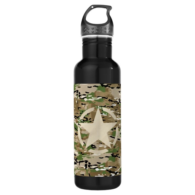 Star Stencil Classic Decal on Camo Style 710 Ml Water Bottle (Front)