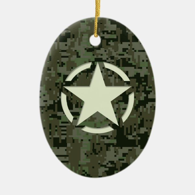 Star Stencil Digital Woodland Ceramic Ornament (Front)