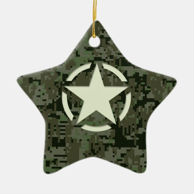 Star Stencil Digital Woodland Ceramic Ornament (Front)