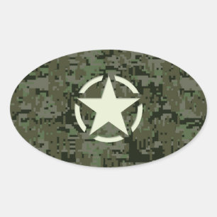 Star Stencil Digital Woodland Oval Sticker