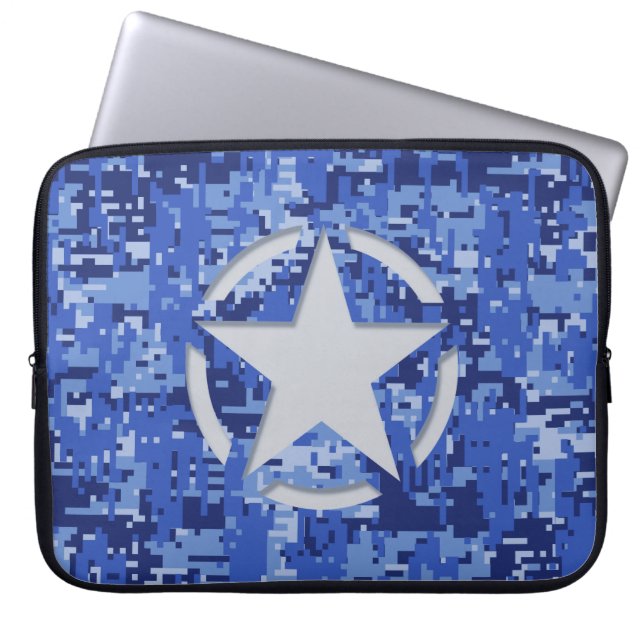 Star Stencil Graphic Decal Navy Blue Camo Laptop Sleeve (Front)
