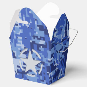 Star Stencil Retro Navy Blue Camouflage Favor Box