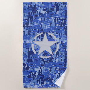 Star Stencil Retro Navy Blue Camouflage on a Beach Towel