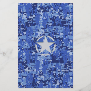 Star Stencil Retro Navy Blue Camouflage Stationery