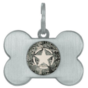 Star Stencil Style Khaki Digital Camouflage Pet Name Tag