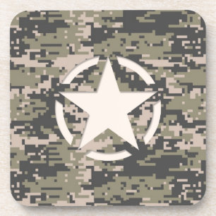 Star Stencil Tag Decal Style Khaki Camouflage Coaster