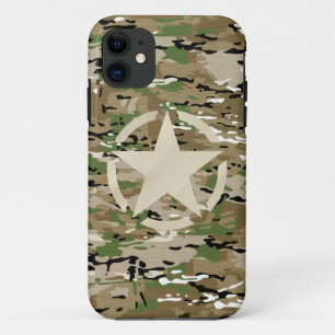 Star Stencil Tag Style Decal on Camo Style iPhone 11 Case