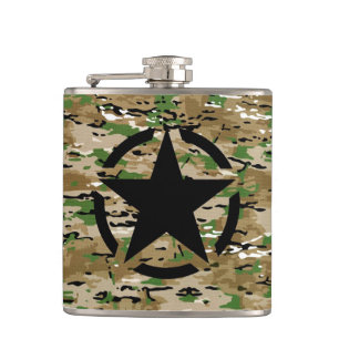 Star Stencil Vintage Burlap Camo Style Hip Flask