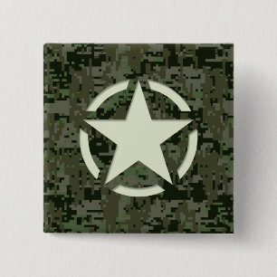 Star Stencil Vintage Decal Green Camouflage 2 Inch Square Button