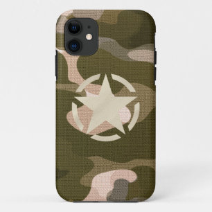 Star Stencil Vintage Decal on Camo Style iPhone 11 Case