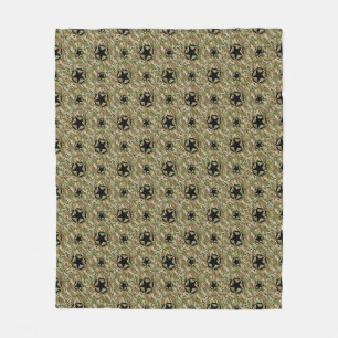 Star Stencil Vintage Decal on Camouflage Colour Fleece Blanket