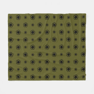Star Stencil Vintage Decal on Camouflage Colour Fleece Blanket