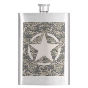 Star Stencil Vintage Digital Camo Style Hip Flask