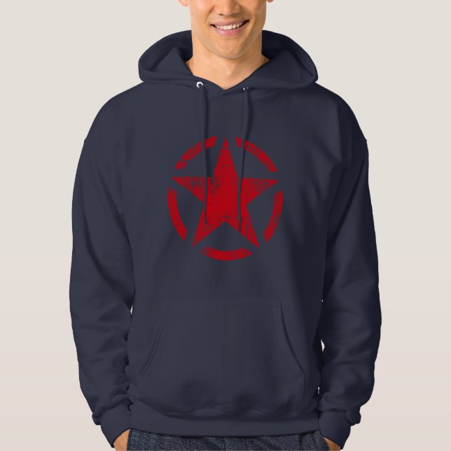 Star Stencil Vintage Grunge Style Hoodie (Front)