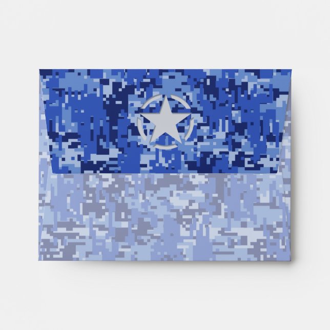 Star Stencil Vintage Navy Blue Digital Camo Envelope (Back (Top Flap))