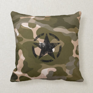 Star Stencil Vintage on Camouflage Throw Pillow