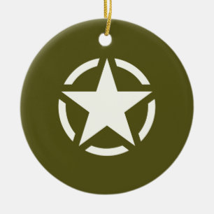 Star Stencil Vintage on Khaki Green Ceramic Ornament