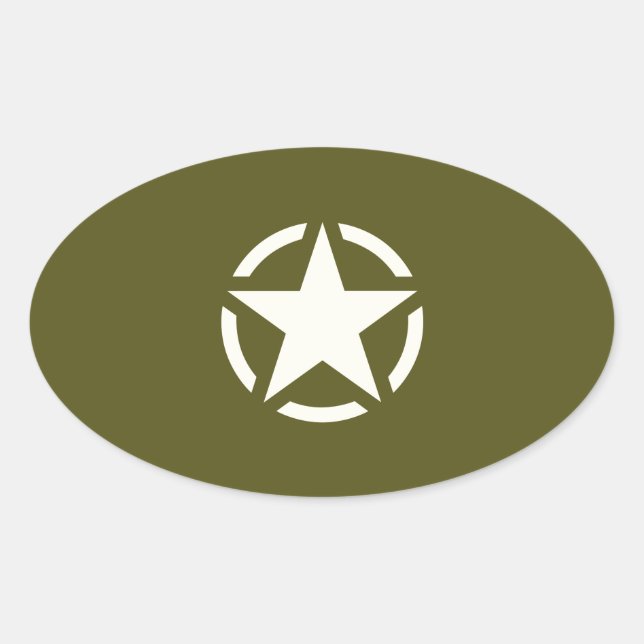 Star Stencil Vintage on Khaki Green Oval Sticker (Front)
