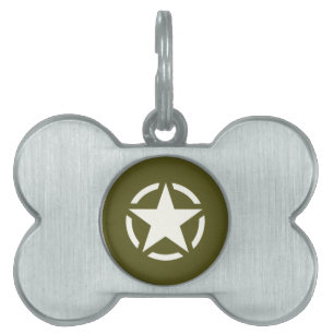 Star Stencil Vintage on Khaki Green Pet ID Tag