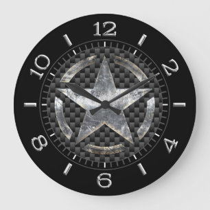 Star Stencil Vintage Tag Carbon Fibre Style Dial Large Clock