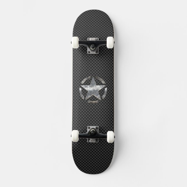 Star Stencil Vintage Tag Carbon Fibre Style Skateboard (Front)