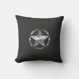Star Stencil Vintage Tag Carbon Fibre Style Throw Pillow