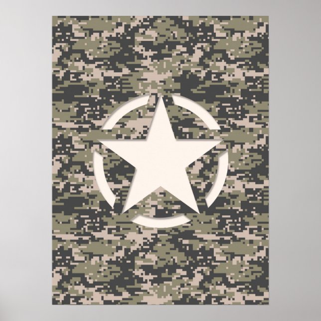Star Stencil Vintage Tag Digital Khaki Style Poster (Front)