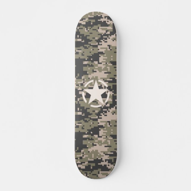 Star Stencil Vintage Tag Digital Khaki Style Skateboard (Front)