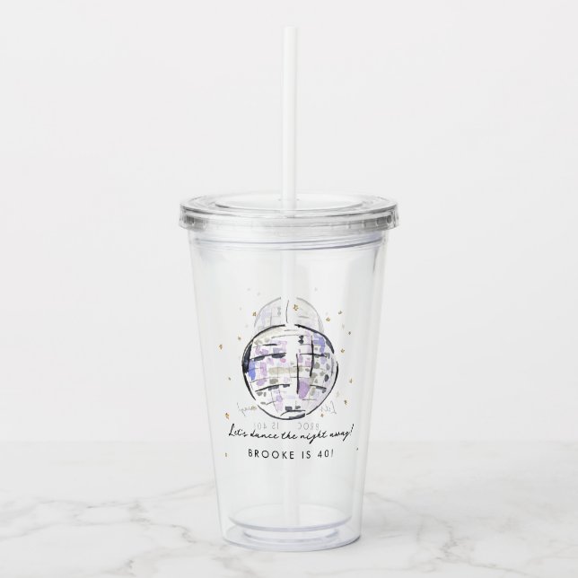 Star Studded Disco Ball Watercolor Birthday Party Acrylic Tumbler (Front)
