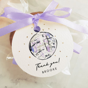 Star Studded Disco Ball Watercolor Thank You Favour Tags