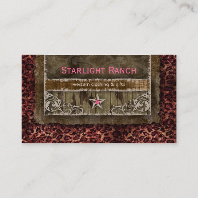Star Suede Business Card Leopard Pink H (Front)