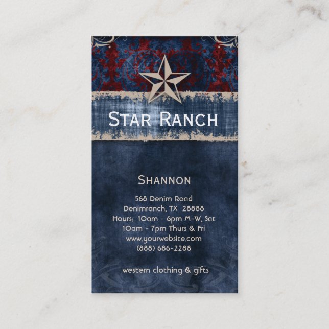 Star Suede Carte de visite Rouge Bleu États-Unis (Devant)