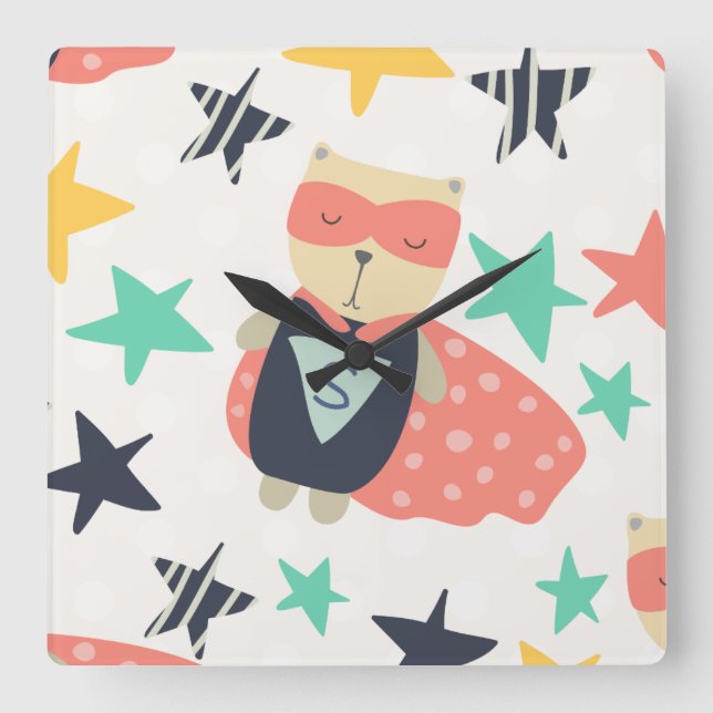 Star Super Hero Square Wall Clock (Front)