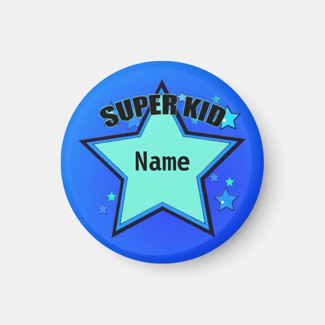 Star Super Kid Nom personnalisé Petit aimant bleu (Devant)