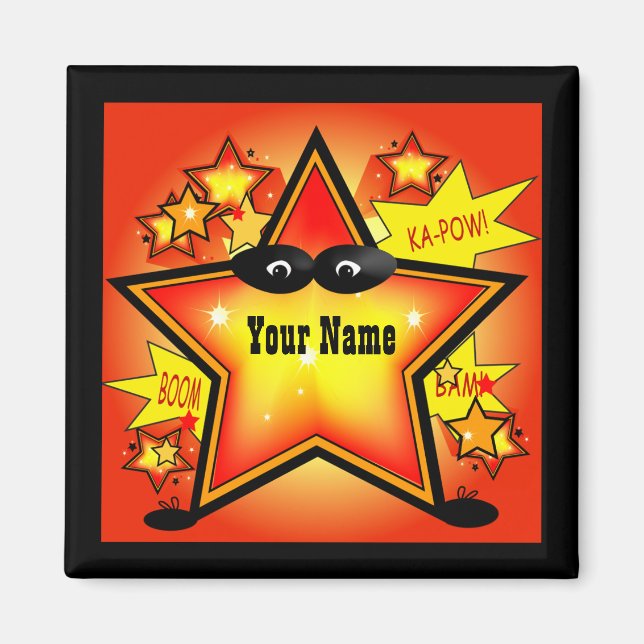 Star Superhero Nom de l'enfant Magnet personnalisé (Devant)