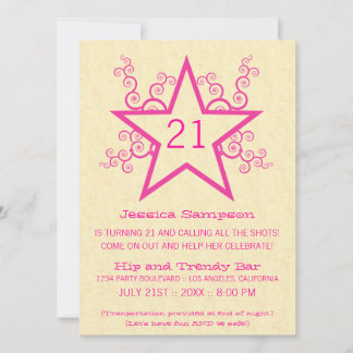 Star Swirls 21st Birthday Party Invitation, Pink Invitation