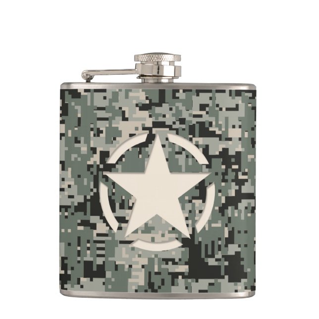 Star Symbol Pixel Digital Camouflage Hip Flask (Front)