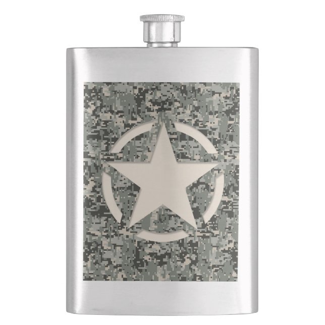 Star Symbol Pixel Digital Camouflage Hip Flask (Front)