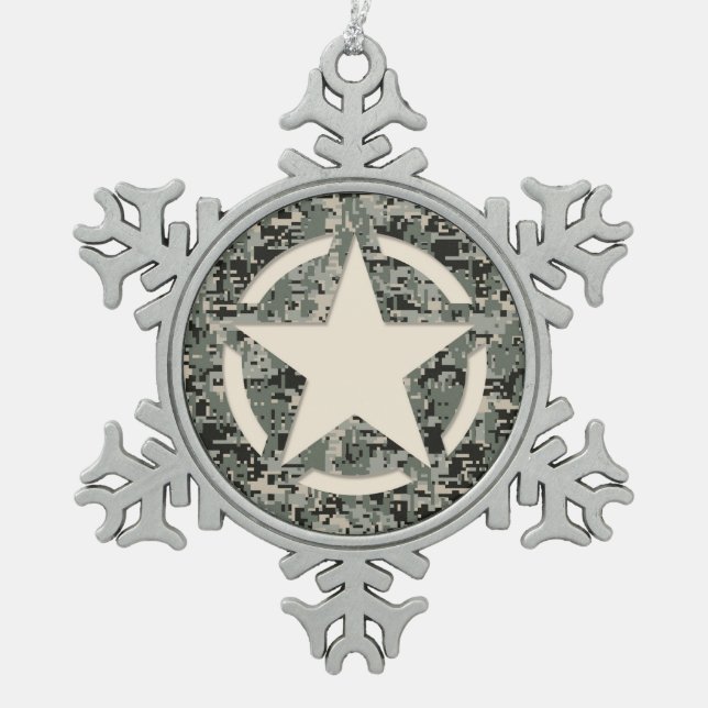 Star Symbol Pixel Digital Camouflage Snowflake Pewter Christmas Ornament (Front)
