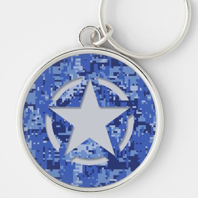 Star Tag Decal Navy Blue Camo Keychain (Front)