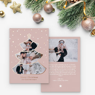 Star-Tipped Tree Rose Gold Merry Christmas Photo Foil Holiday Card