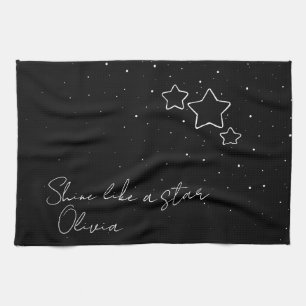 Star Trio in Black & White with message and name Kitchen Towel