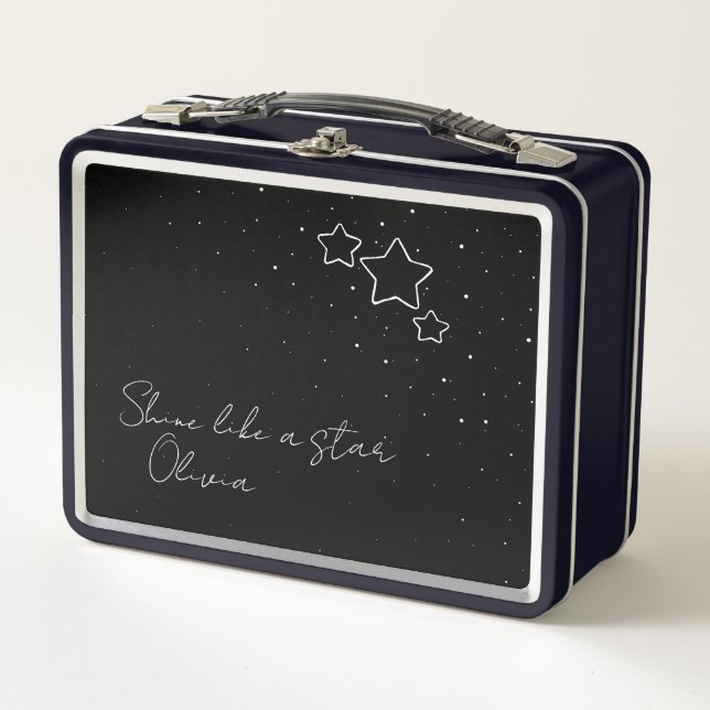 Star Trio in Black & White with message and name Metal Lunch Box (Front)