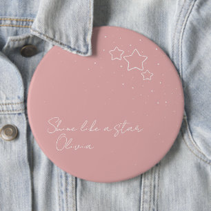 Star Trio in Pink & White with message and name 6 Inch Round Button