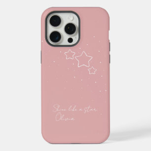 Star Trio in Pink & White with message and name iPhone 15 Pro Max Case