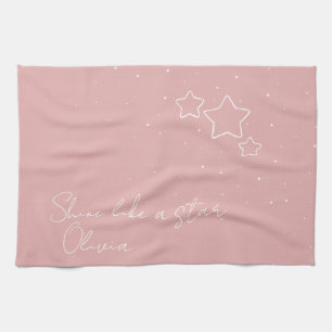 Star Trio in Pink & White with message and name Kitchen Towel