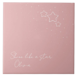 Star Trio in Pink & White with message and name Tile