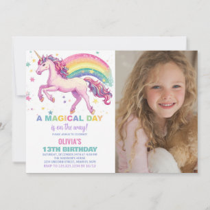Star Unicorn Rainbow Birthday Invitations photo