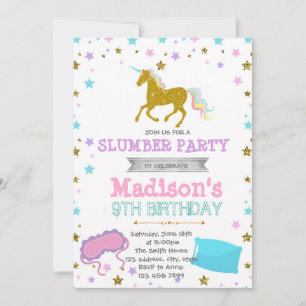 Star unicorn sleepover party birthday invite